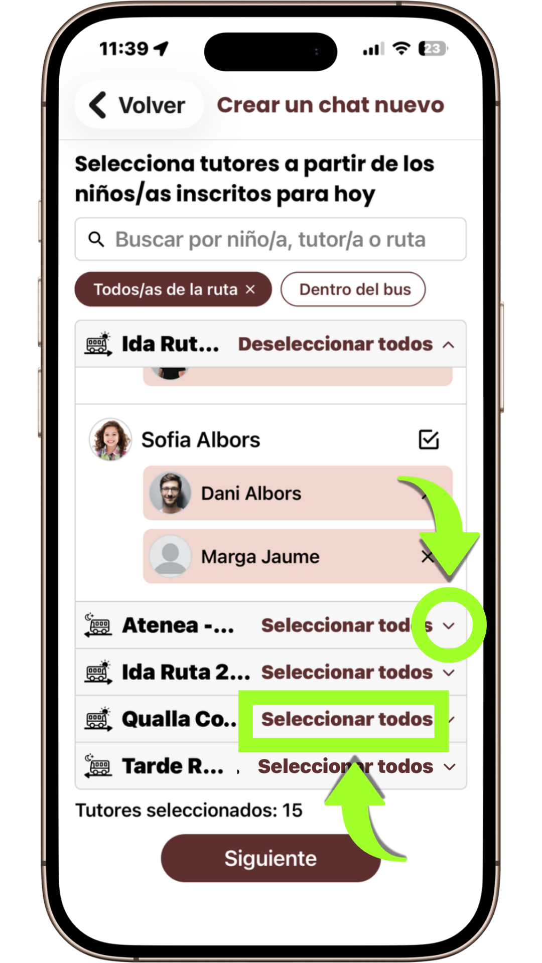 Desplegar ruta i seleccionar famílies