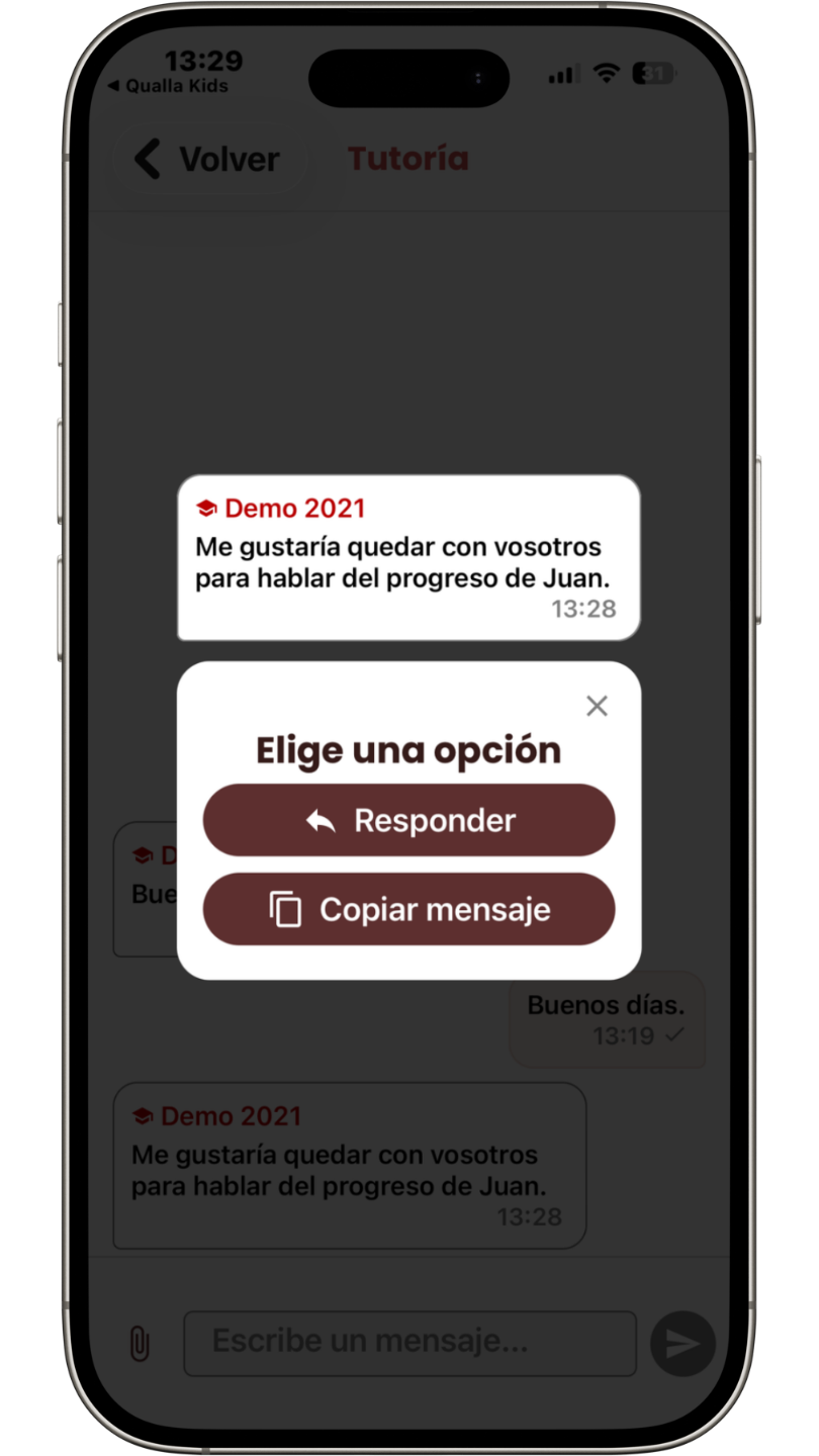 Responder o copiar un mensaje