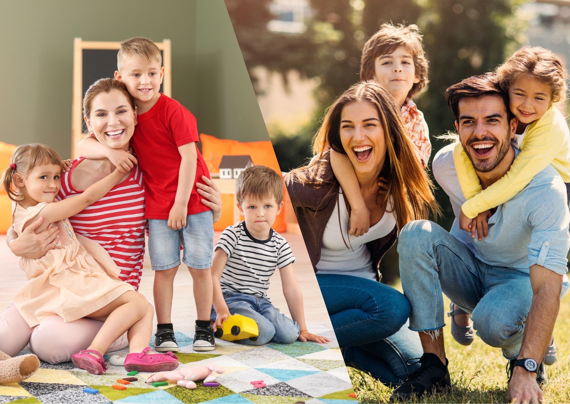 Familia y maestra con niños