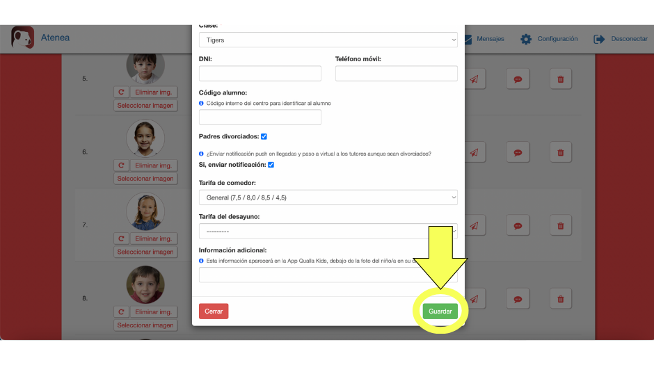 Guardar cambios de notificaciones