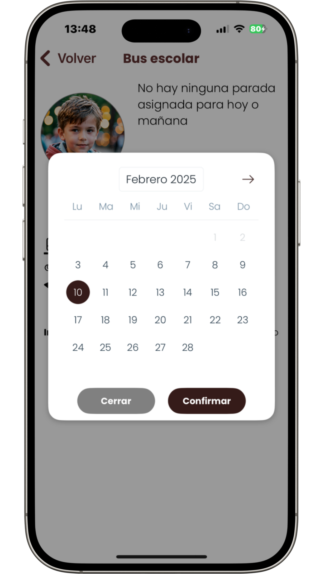 Escoge la semana en el calendario
