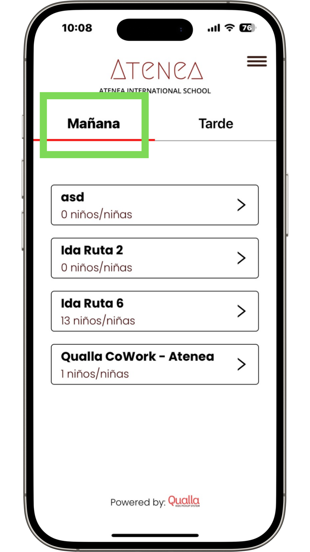 Qualla Bus_Pantalla inicio ruta Mañana Qualla Bus_Pantalla inicio ruta Mañana