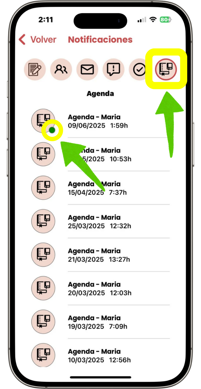 Filtrar notificaciones por el menú superior